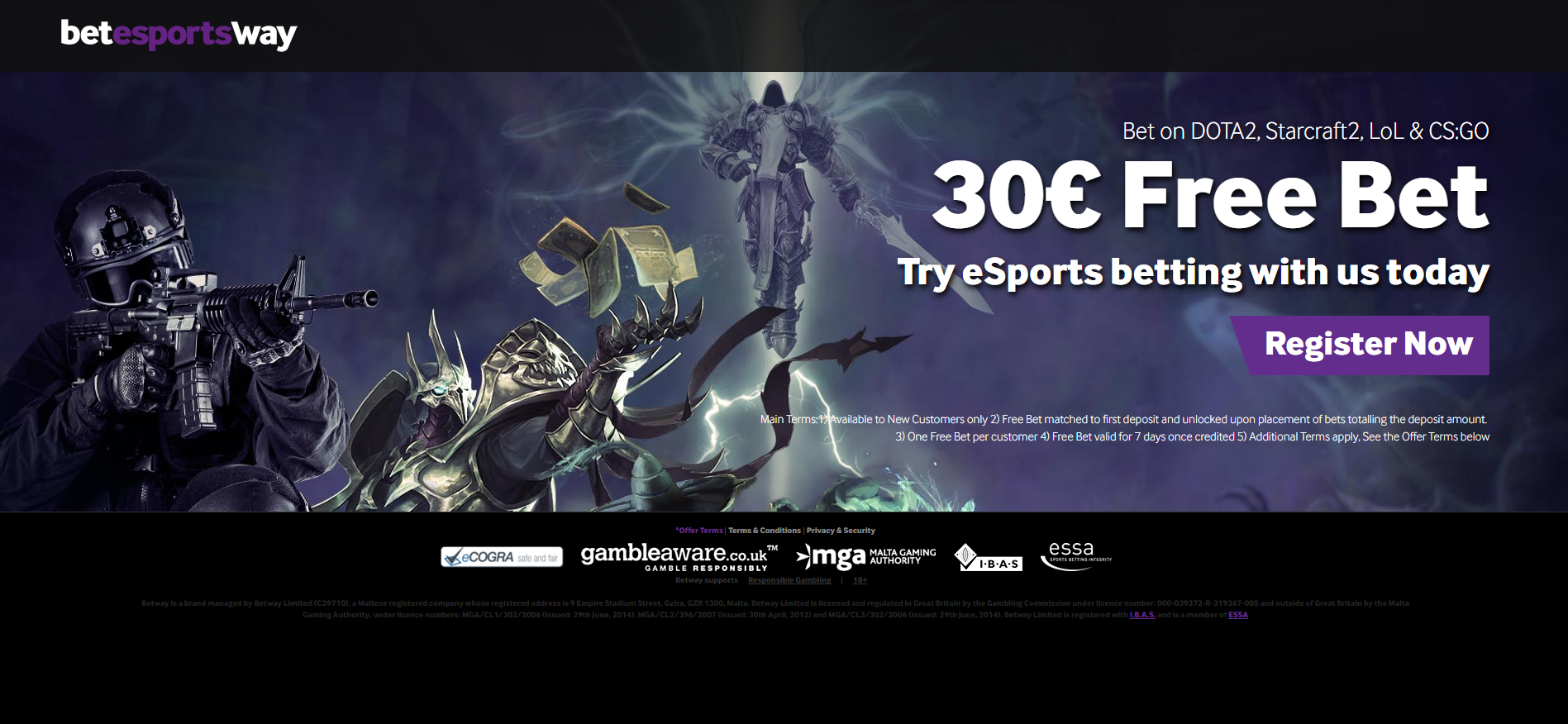 Betway eSports €30 free